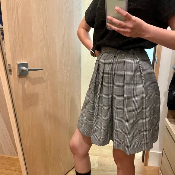 VINTAGE BLACK & WHITE Houndstooth CHECKED PLEATED ACADEMIA SKIRT - XS - Picture 5 of 16